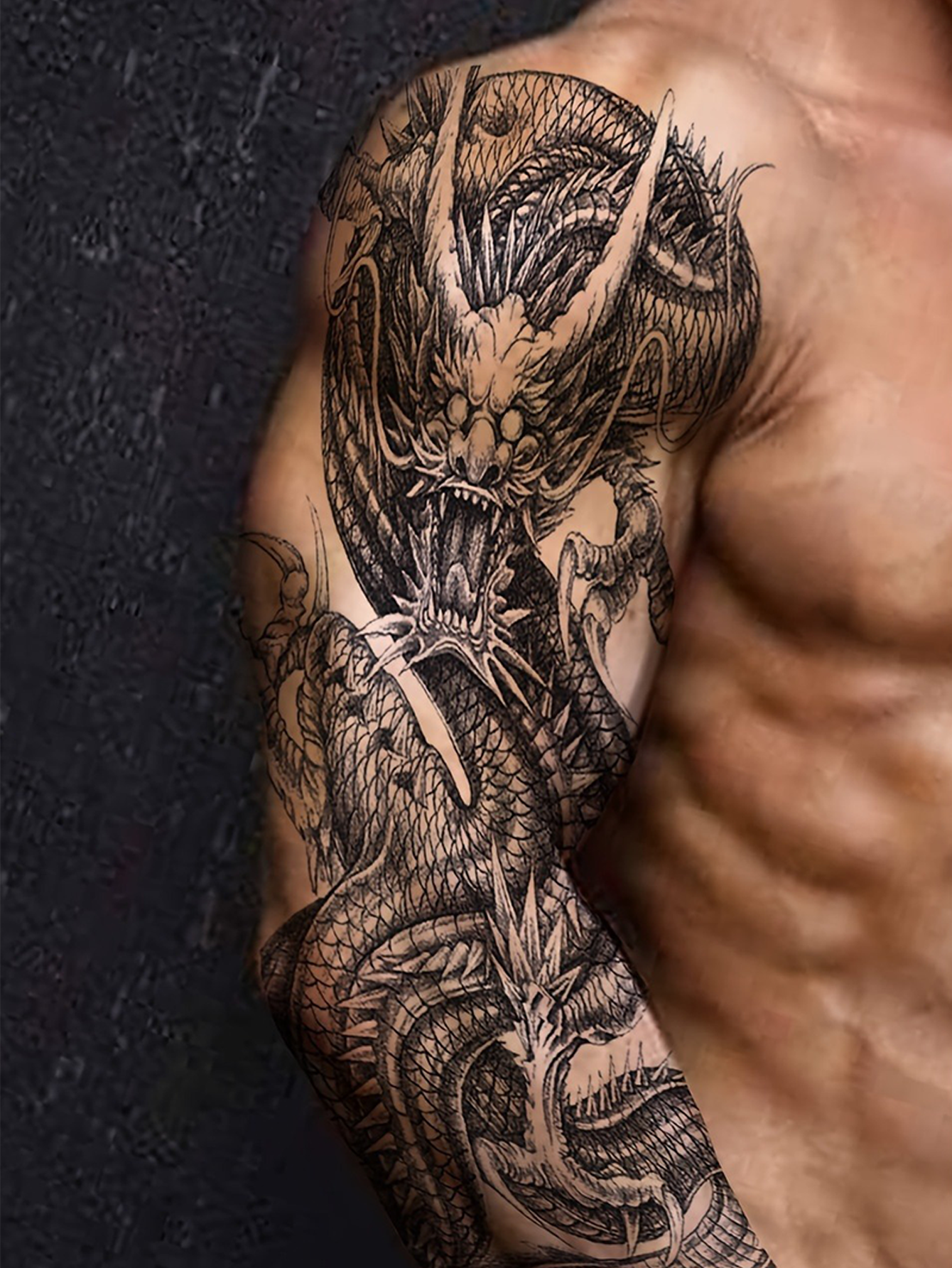 Realistic Black Dragon Waterproof Temporary Tattoo
